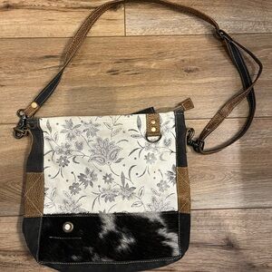 Myra Bag Elegant Floral Crossbody in Black, Brown, and Cream